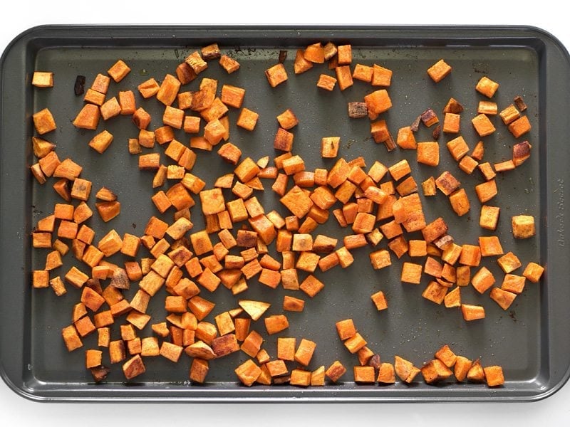 Roasted Sweet Potatoes on baking sheet