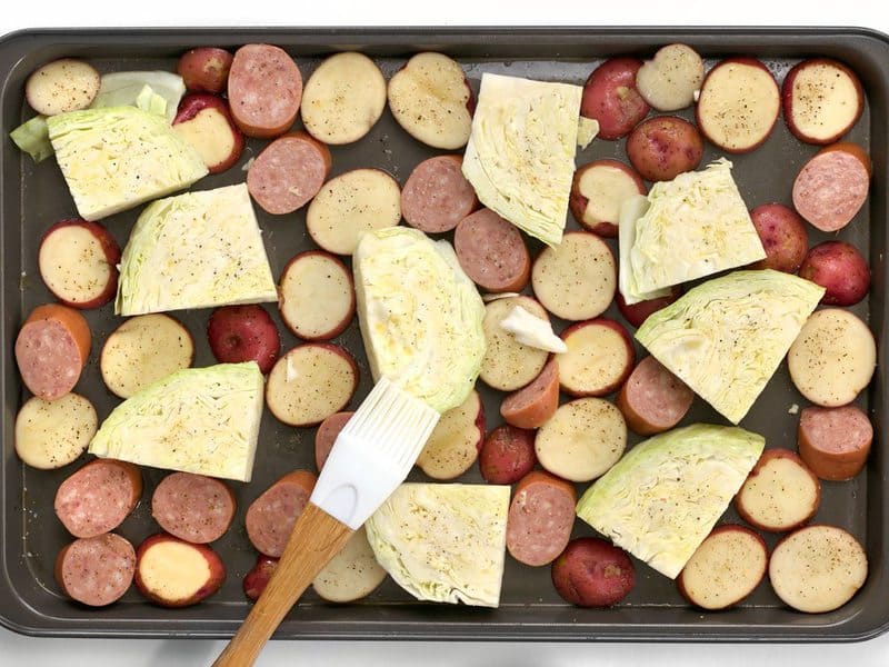 Brush Cabbage with Oil on the baking sheet