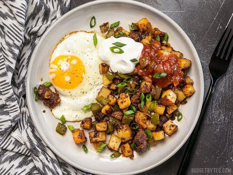 This simple but tasty Chorizo Breakfast Hash is a breakfast classic. Perfect for your lazy weekend brunch, or even "breakfast for dinner". BudgetBytes.com