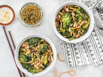 This crunchy, sweet, and salty Roasted Broccoli Salad with Almonds is my favorite way to get my vegetables and goes great with any Asian inspired meal. BudgetBytes.com