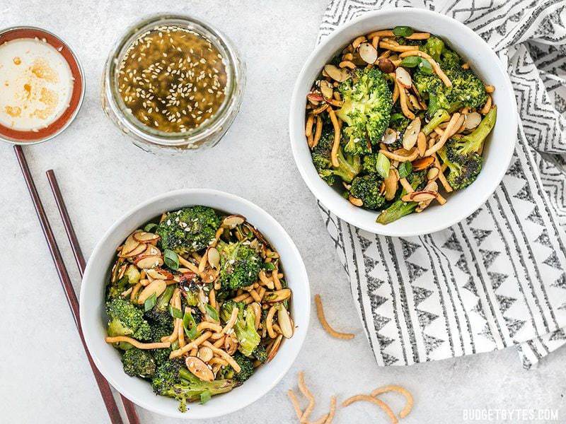 This crunchy, sweet, and salty Roasted Broccoli Salad with Almonds is my favorite way to get my vegetables and goes great with any Asian inspired meal. BudgetBytes.com