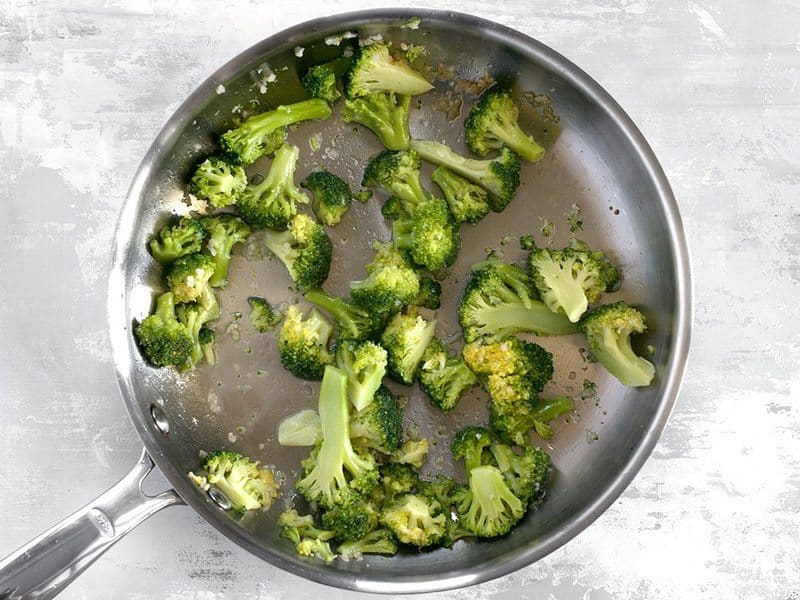 Sauté Garlic and Broccoli in skillet