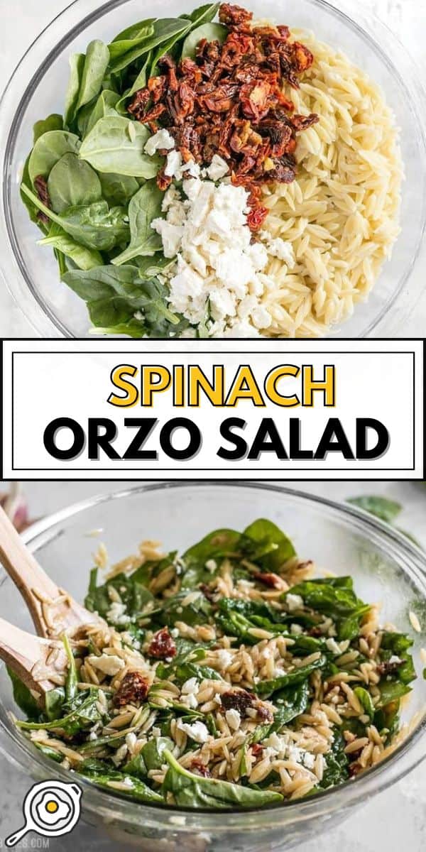 spinach orzo salad pin image