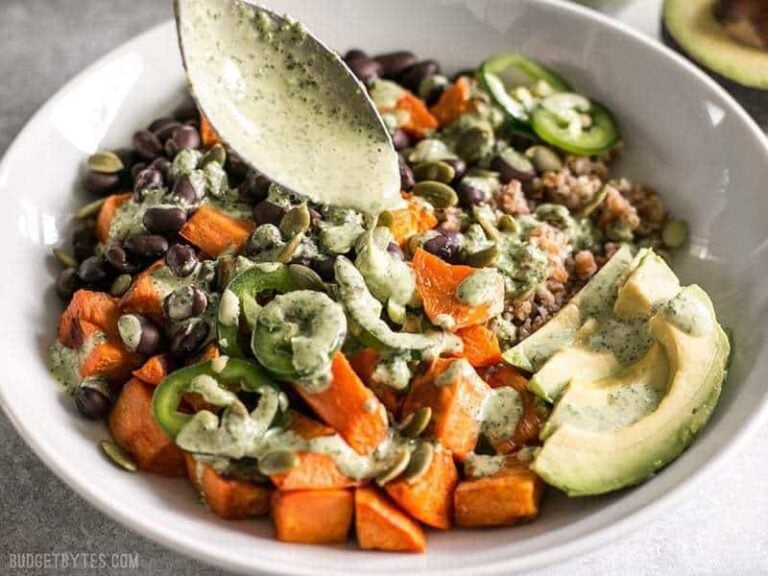 Sweet Potato Grain Bowls with Green Tahini Sauce Budget Bytes