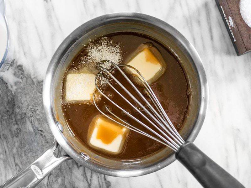Whisk in Butter Salt and Vanilla into caramel