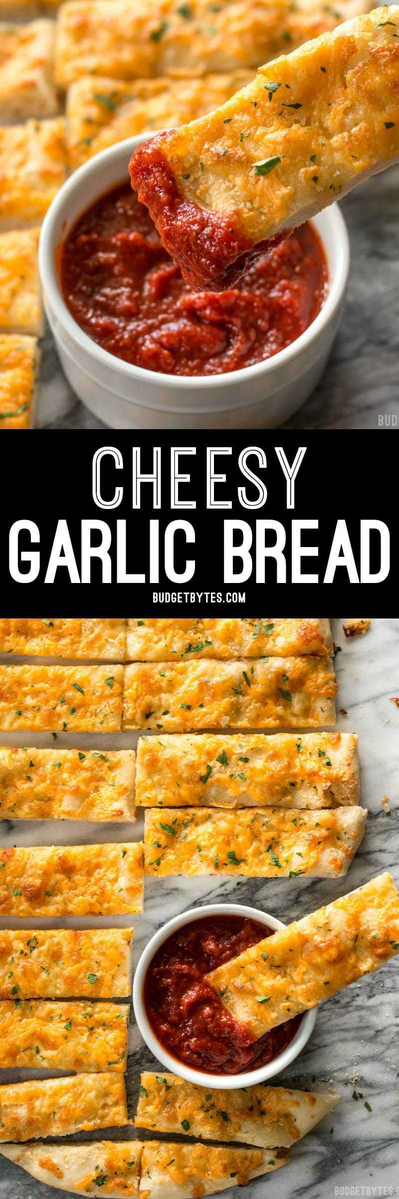 This Homemade Cheesy Garlic Bread is the real deal with homemade dough, fresh garlic, real butter, and your favorite cheese. BudgetBytes.com