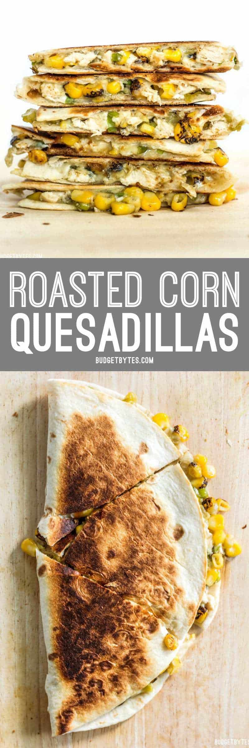 These smoky Roasted Corn Quesadillas are a fast and filling lunch that can be kept in the freezer for a fast meal or snack. BudgetBytes.com