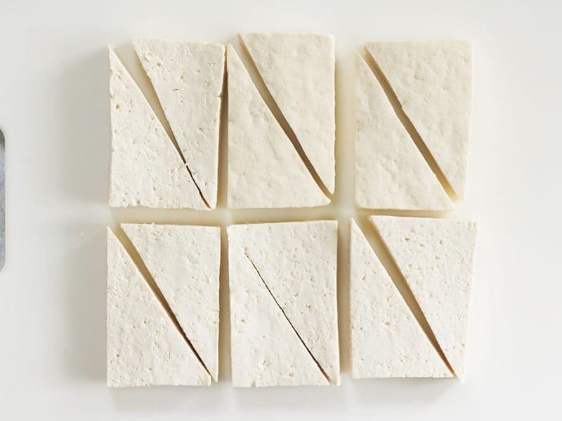 Slice Tofu slices into Triangles