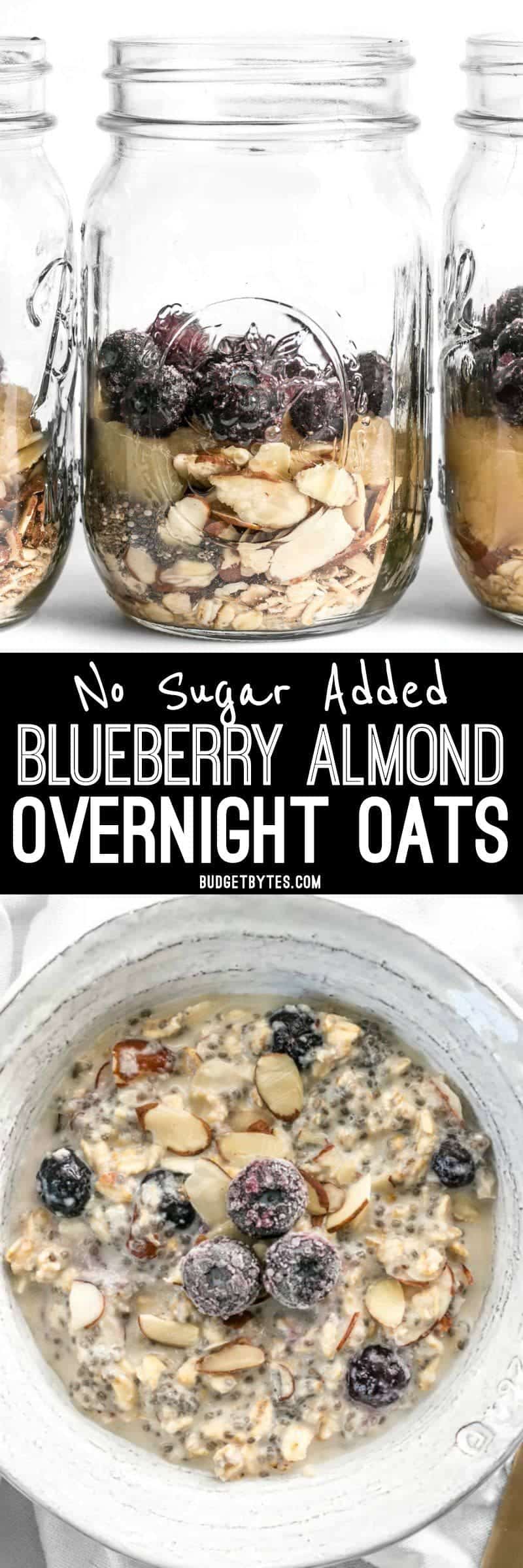 These Blueberry Almond Overnight Oats are naturally sweet without any added sugar, and provide plenty of flavor and texture to keep you happy and full all morning. BudgetBytes.com