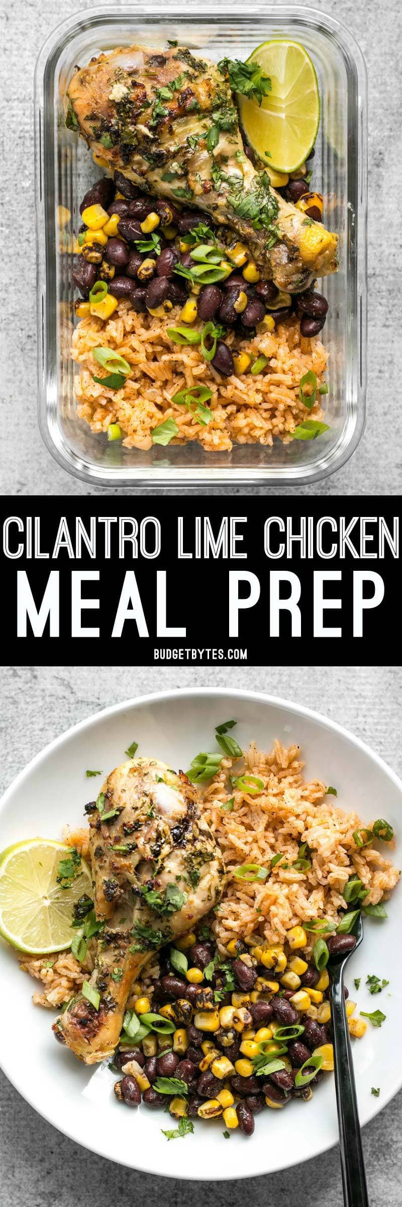 Bright and flavorful Cilantro Lime Chicken plus a classic Taco Rice and a smoky mix of corn and black beans makes an easy and hearty meal. BudgetBytes.com