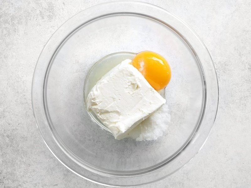 Cream Cheese Egg Lemon and Sugar in a bowl