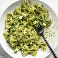 Kale makes a great inexpensive and earthy pesto! Dress up this Kale Pesto pasta with add-ins to make it a meal, or keep it simple for the perfect summer side. BudgetBytes.com