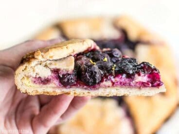 This Lemon Blueberry Cream Cheese Galette is a simple and rustic dessert that can be made with frozen or fresh berries. BudgetBytes.com