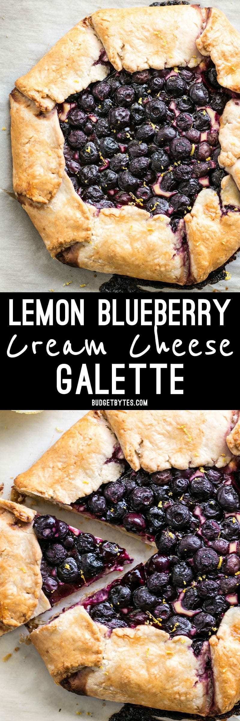 This Lemon Blueberry Cream Cheese Galette is a simple and rustic dessert that can be made with frozen or fresh berries. BudgetBytes.com