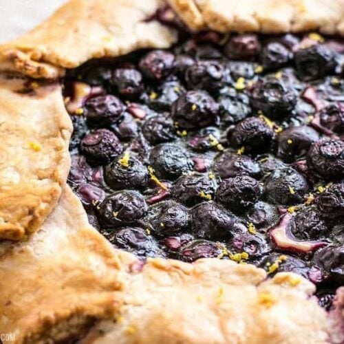 This Lemon Blueberry Cream Cheese Galette is a simple and rustic dessert that can be made with frozen or fresh berries. BudgetBytes.com