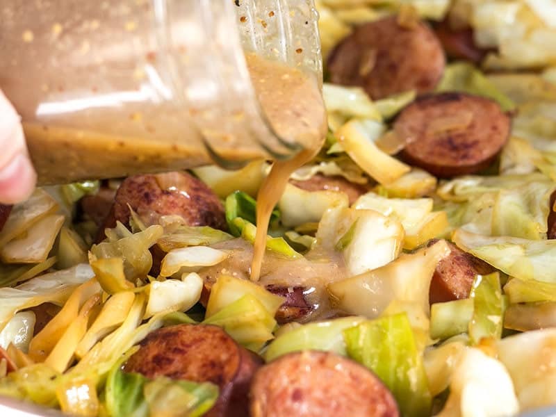 Add Mustard Vinaigrette to Kielbasa and Cabbage Skillet