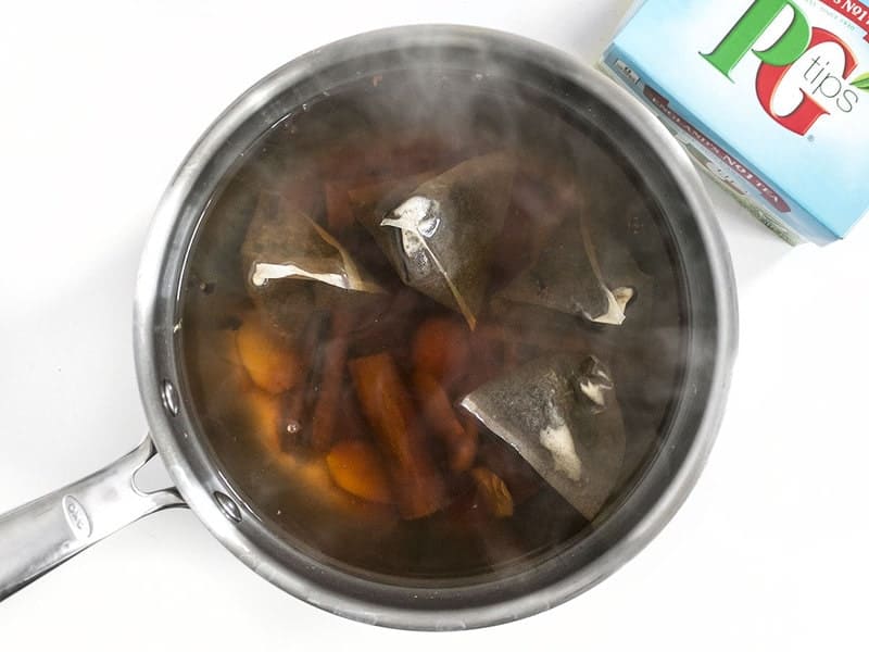 Add Tea Bags to water in sauce pot