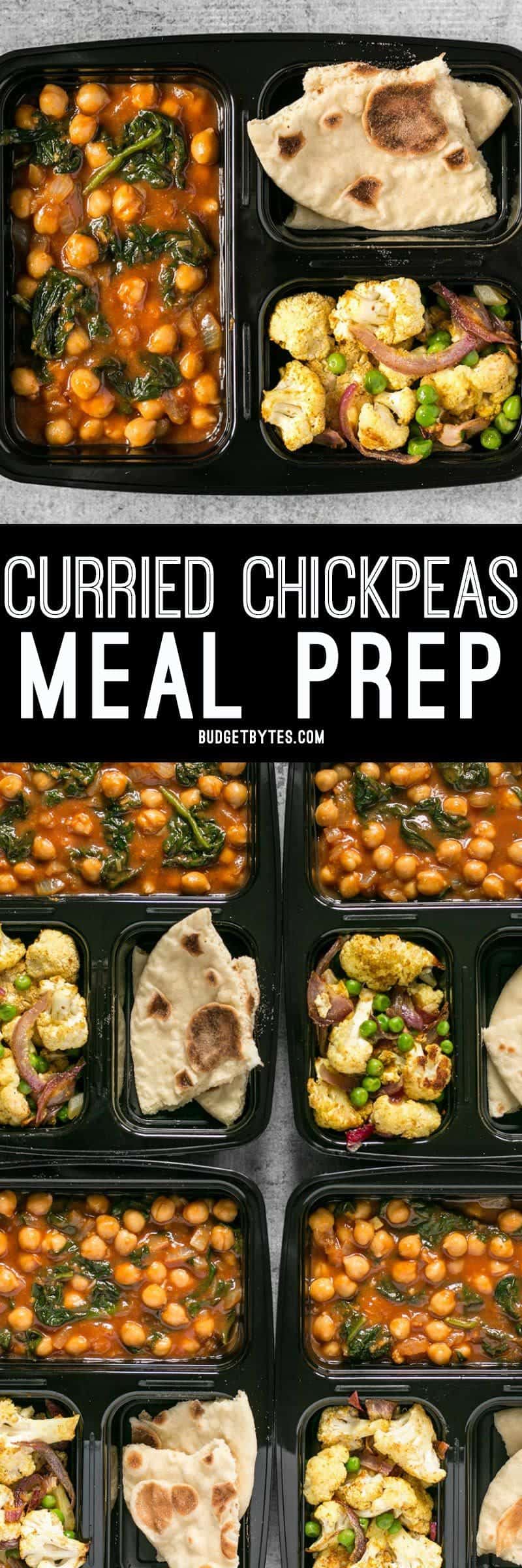 This week's Curried Chickpeas Meal Prep is a filling and flavorful vegetarian meal with a vegan option. BudgetBytes.com