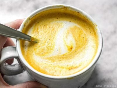 This Golden Chai is full of warm exotic spices, earthy turmeric, and just a hint of natural honey. It's warm, comforting, and perfect for fall! BudgetBytes.com