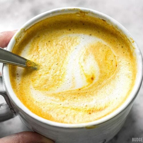 This Golden Chai is full of warm exotic spices, earthy turmeric, and just a hint of natural honey. It's warm, comforting, and perfect for fall! BudgetBytes.com