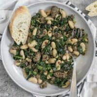 It doesn't get easier than this high protein, high fiber, high FLAVOR Italian Sausage and White Bean Skillet! BudgetBytes.com