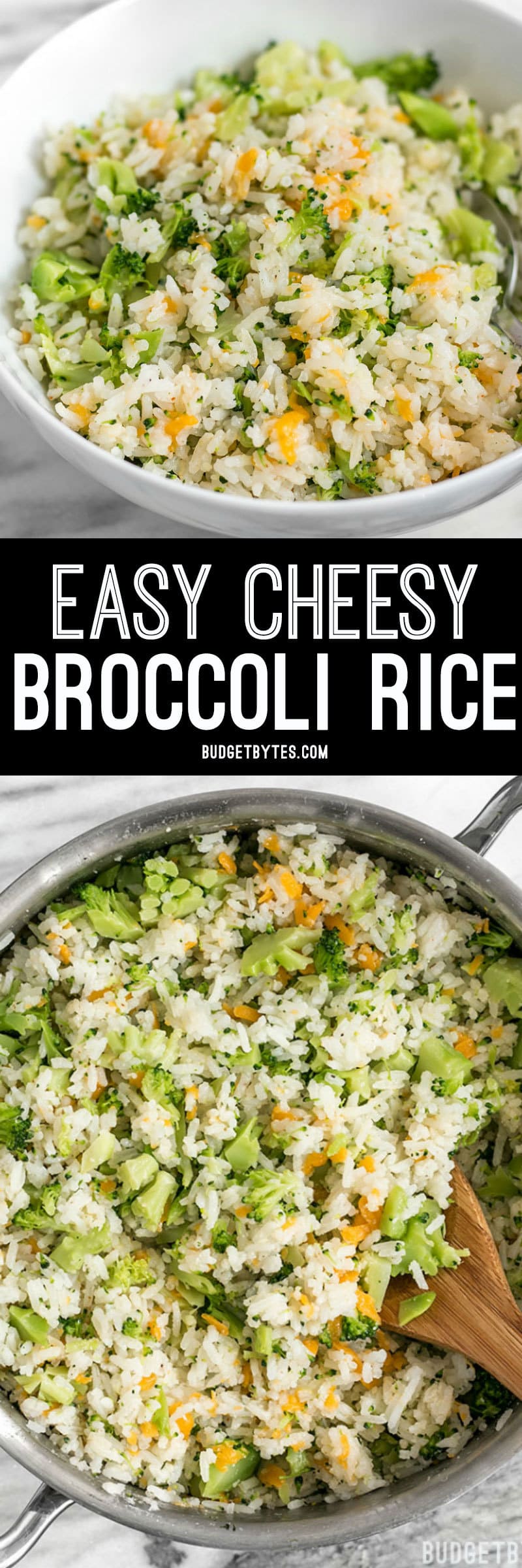 This Easy Cheesy Broccoli Rice is a fast and flavorful side when you don't have time to make a classic Broccoli Cheddar Casserole. BudgetBytes.com