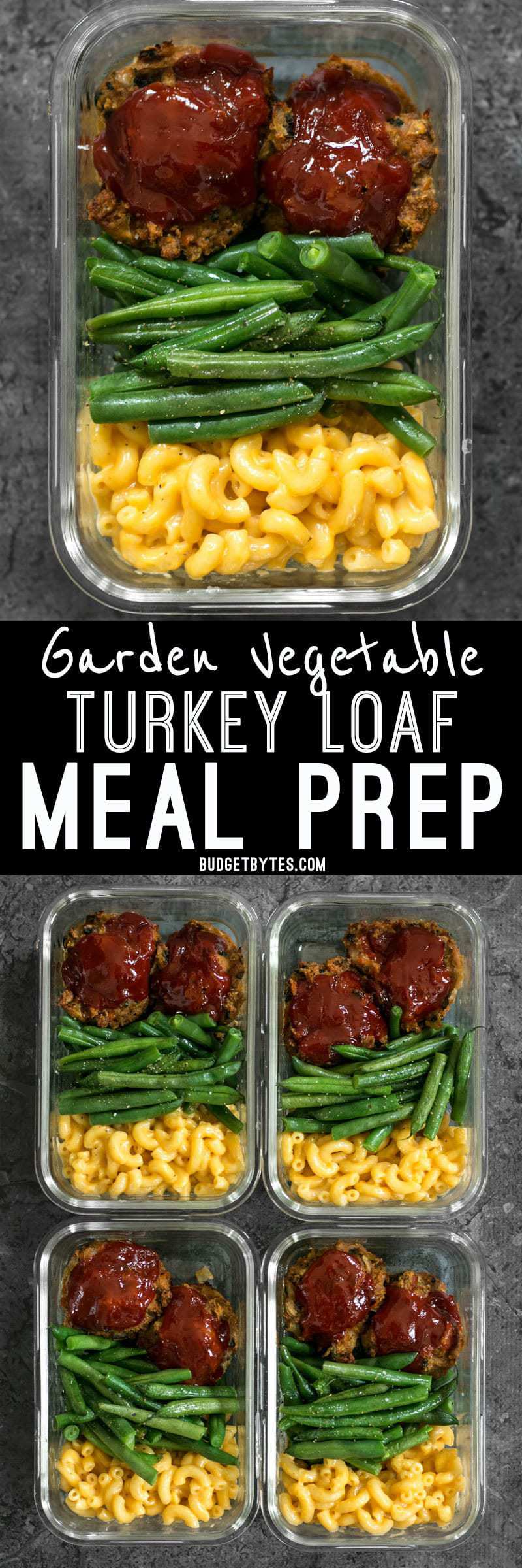It's comfort food in a box! You'll look forward to eating this veggie-packed Garden Vegetable Turkey Loaf Meal Prep for lunch every day. BudgetBytes.com
