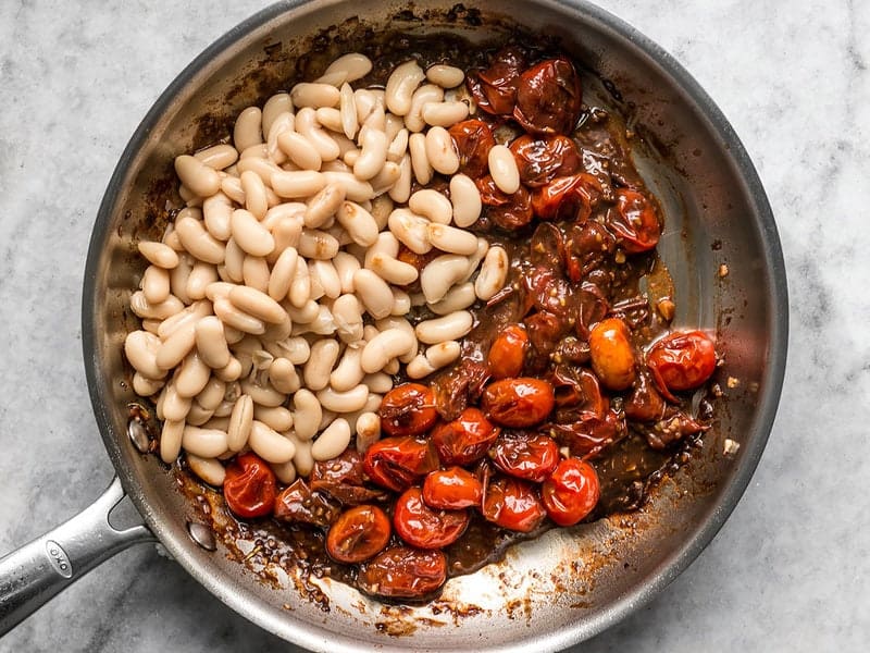 Add White Beans to Balsamic Tomatoes in the skillet