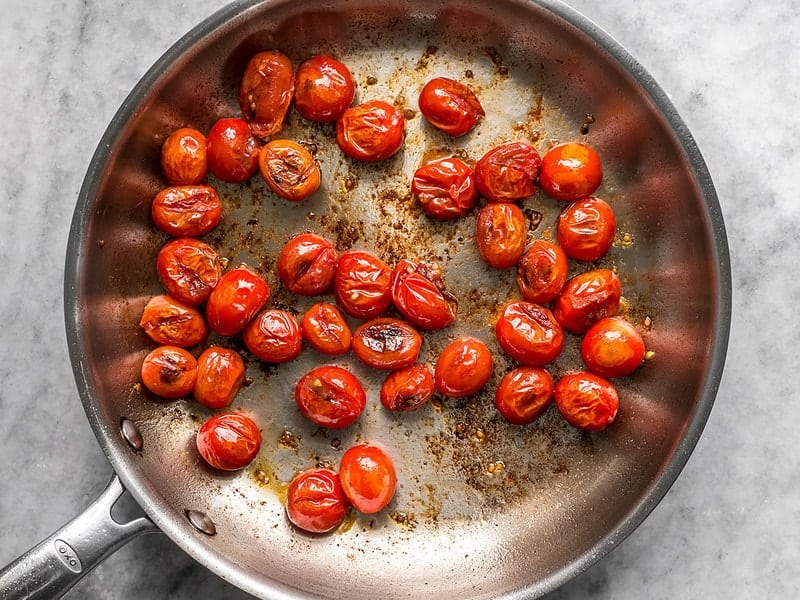 Blistered Tomatoes in skillet