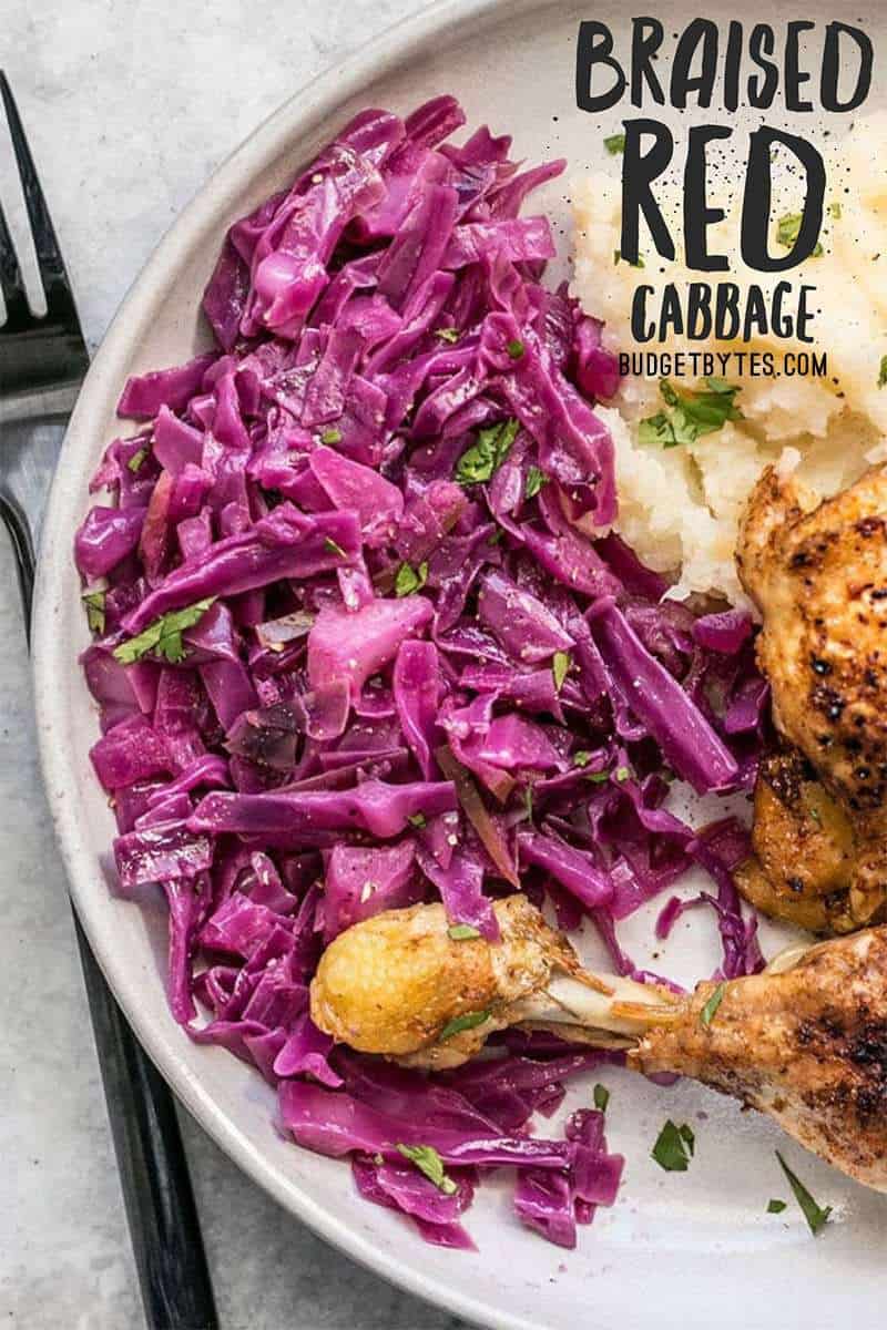 Braised Red Cabbage is an easy, cost efficient, and healthful side for your comforting winter meals. Step by step photos. Budgetbytes.com