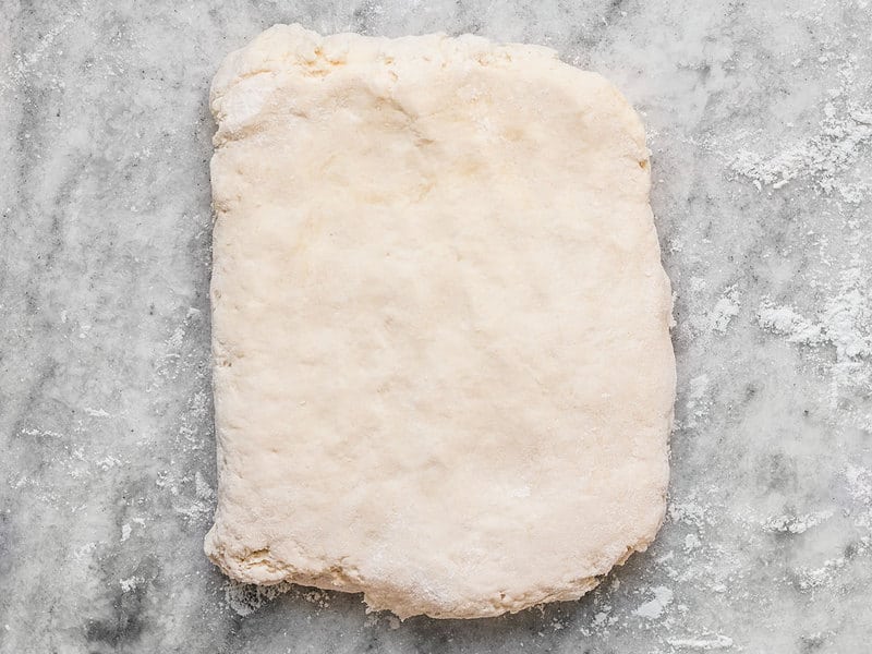 Flattened Biscuit Dough in a rectangle