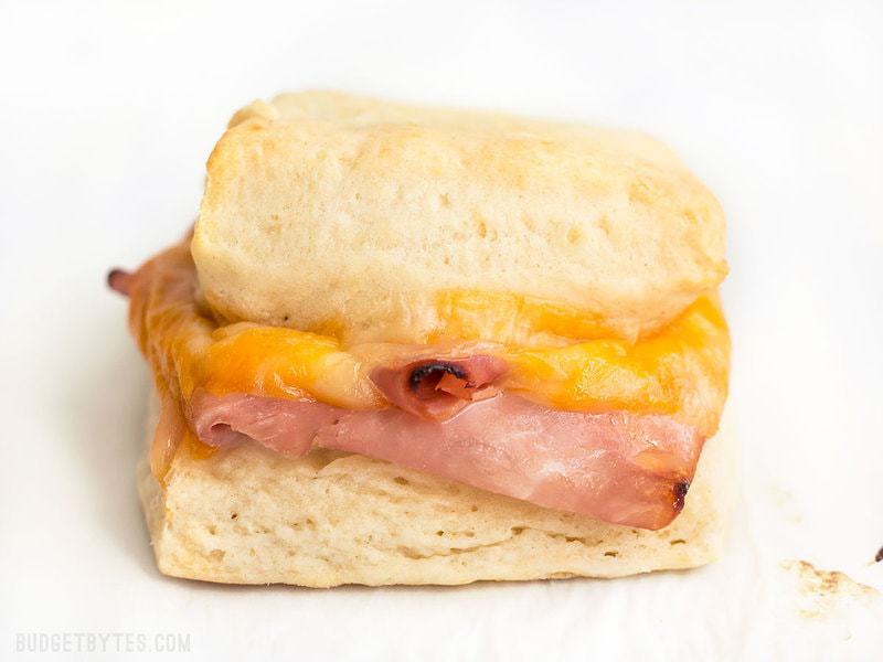 Close up of one Ham and Cheese Biscuit