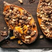 Streuseled Sweet Potatoes are an easy, deconstructed version of the classic sweet potato casserole that is manageable enough for weeknight dessert. BudgetBytes.com