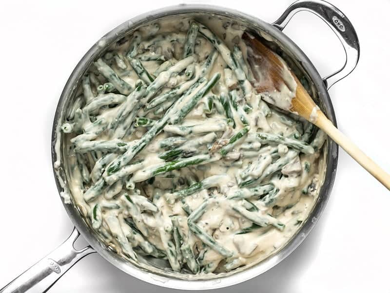 Green beans in cream sauce in the skillet