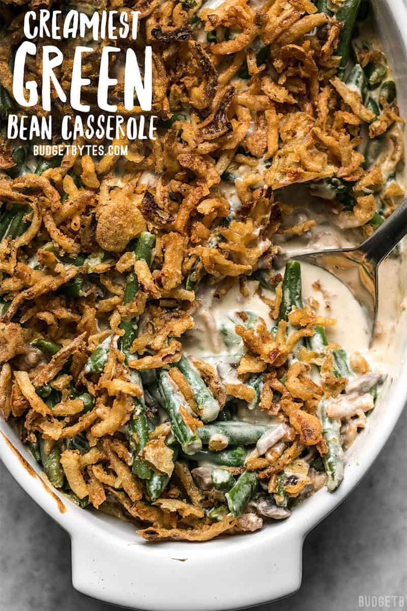 This is the Creamiest Green Bean Casserole you'll ever make with no condensed "cream of" soup. Try this "from scratch" version and taste the difference! Budgetbytes.com