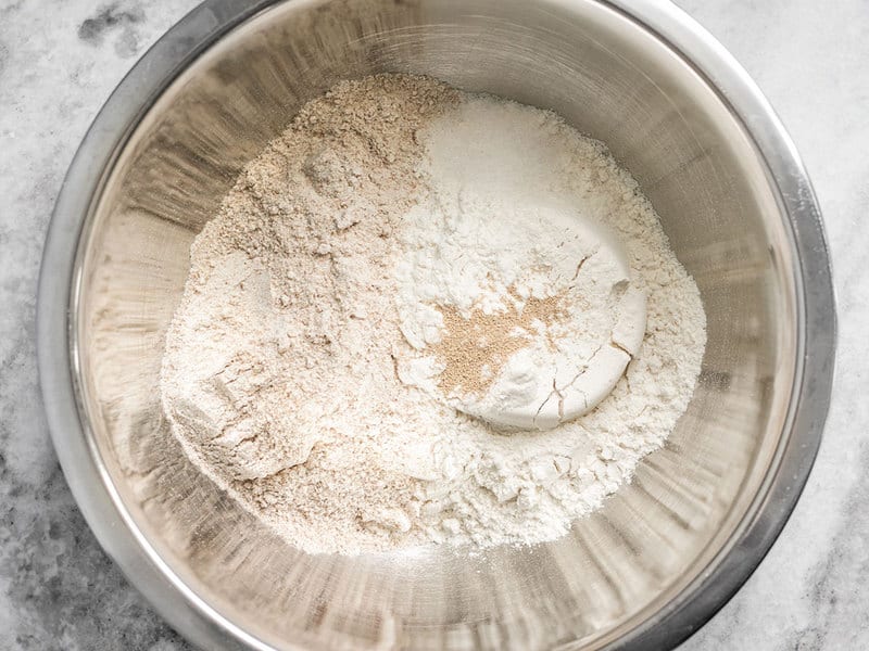 Flour Salt and Yeast in bowl