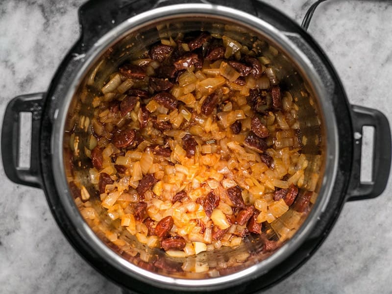 Onions Garlic and Chorizo in Instant Pot