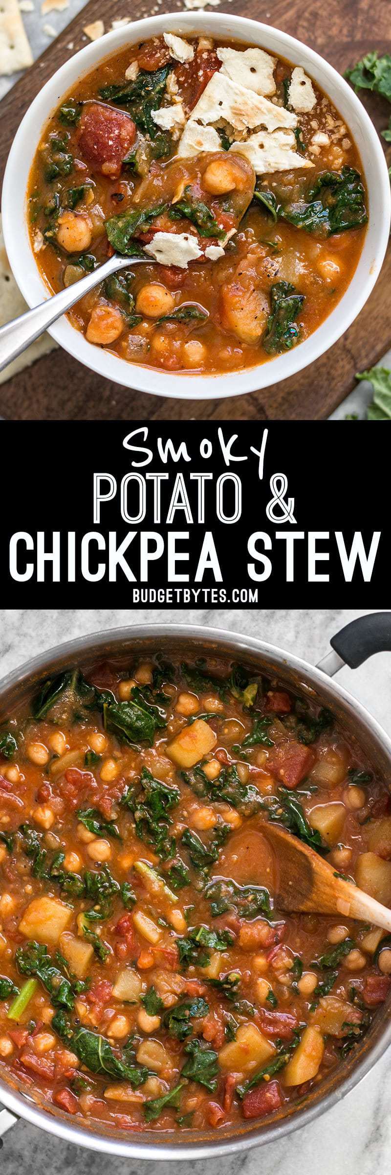 This Smoky Potato and Chickpea Stew is a hearty and filling plant-based dish that will keep you full and warm this winter! BudgetBytes.com