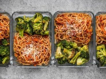 This simple Spaghetti Meal Prep is hiding a ton of good-for-you vegetables in a classic comforting dish. BudgetBytes.com