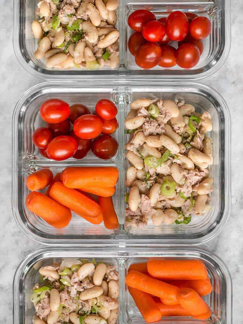 Tuna and White Bean Meal Prep containers in a row