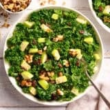 Overhead view of an easy kale salad in a bowl.