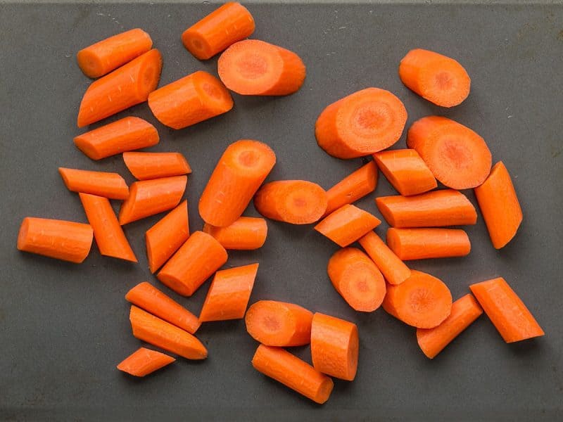 Sliced Carrots on baking sheet