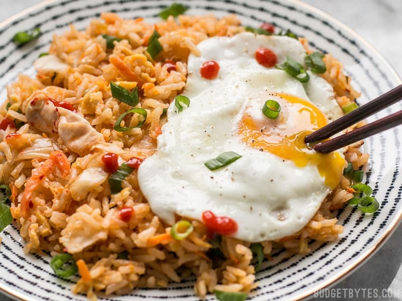 fried kimchi rice with an egg on top