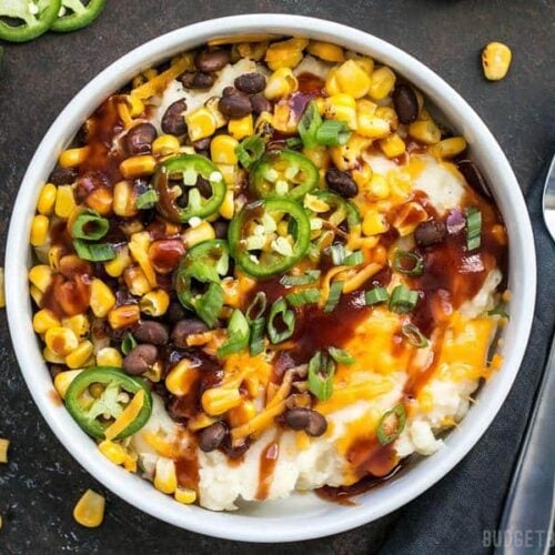 Creamy potatoes make the perfect base for a pile of colorful and flavorful toppings in these Loaded Mashed Potato Bowls. Perfect for meal prep! BudgetBytes.com