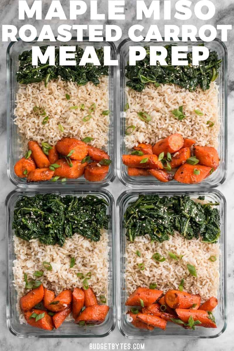 This Maple Miso Roasted Carrot Meal prep is easy, healthy, has tons of flavor, and plenty of ways to customize! BudgetBytes.com