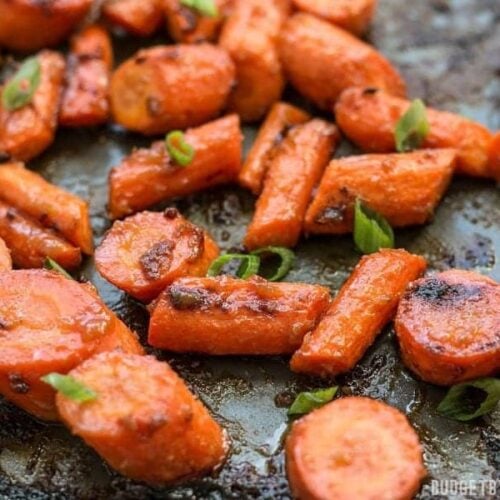 These Maple Miso Roasted Carrots are sweet, savory, and rich, and make a great side dish to any Asian inspired meal. BudgetBytes.com