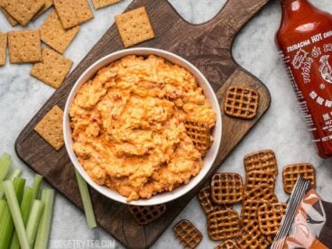 This Sriracha Pimento Cheese Spread is a rich, smoky, spicy spread with just a hint of sweetness from roasted red peppers! BudgetBytes.com