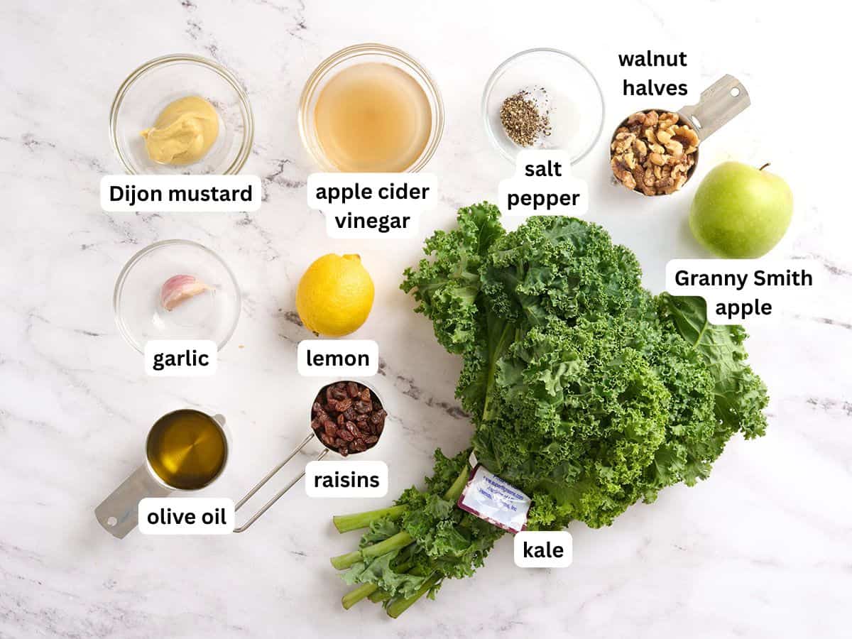 The ingredients to make a kale salad.