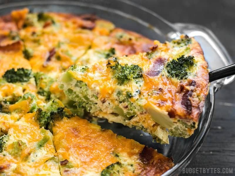 Easy Crustless Quiche Broccoli Cheddar And Bacon Budget Bytes