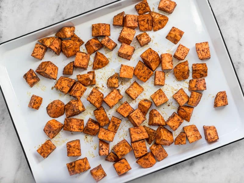 Moroccan Spiced Sweet Potatoes ready to raost